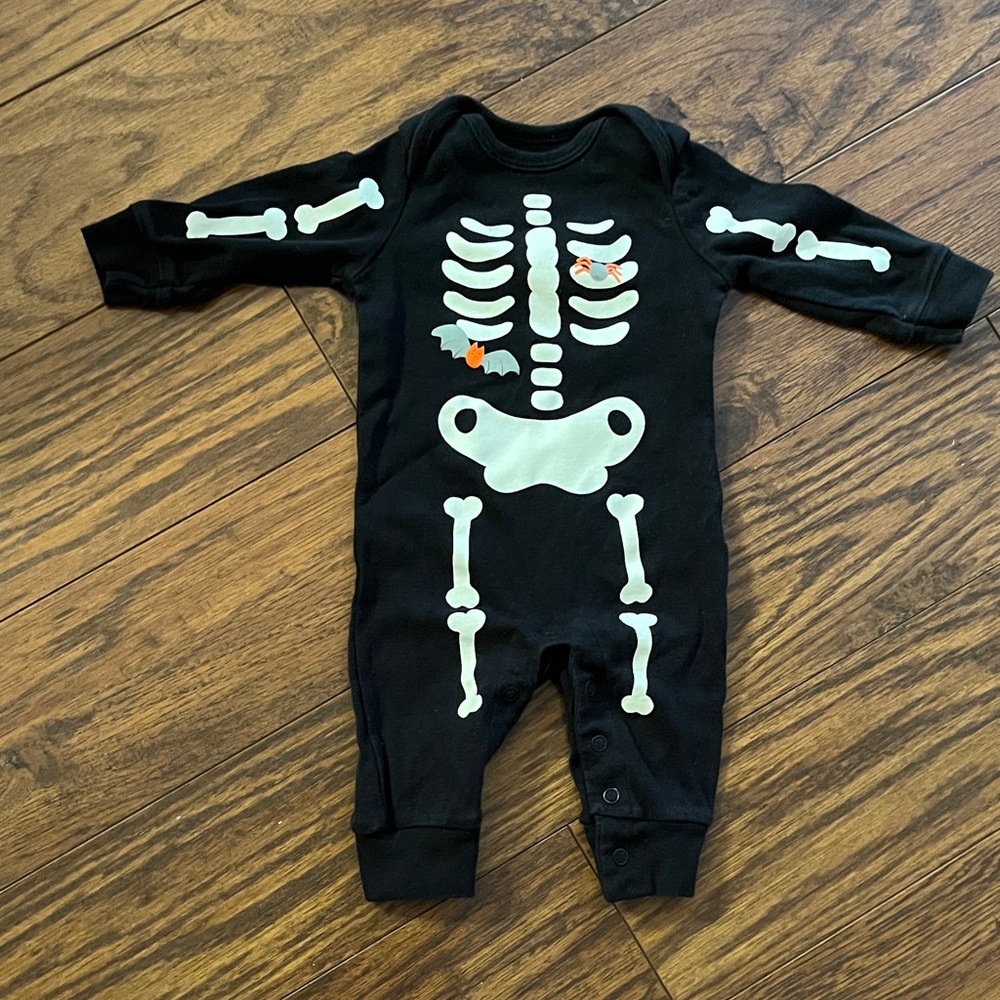 Halloween Costume Skeleton Print Black Kids One Piece